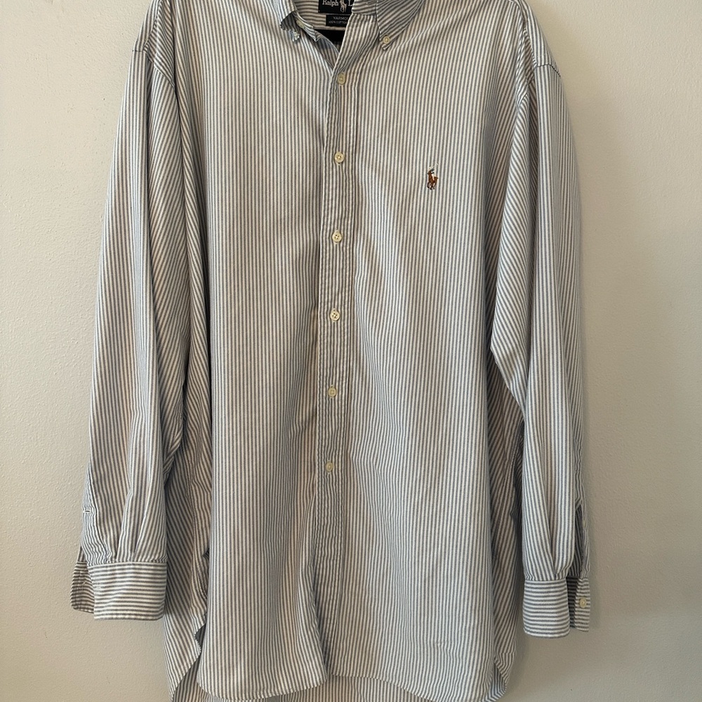 Ralph Lauren Blue and White Striped Button-Down Shirt